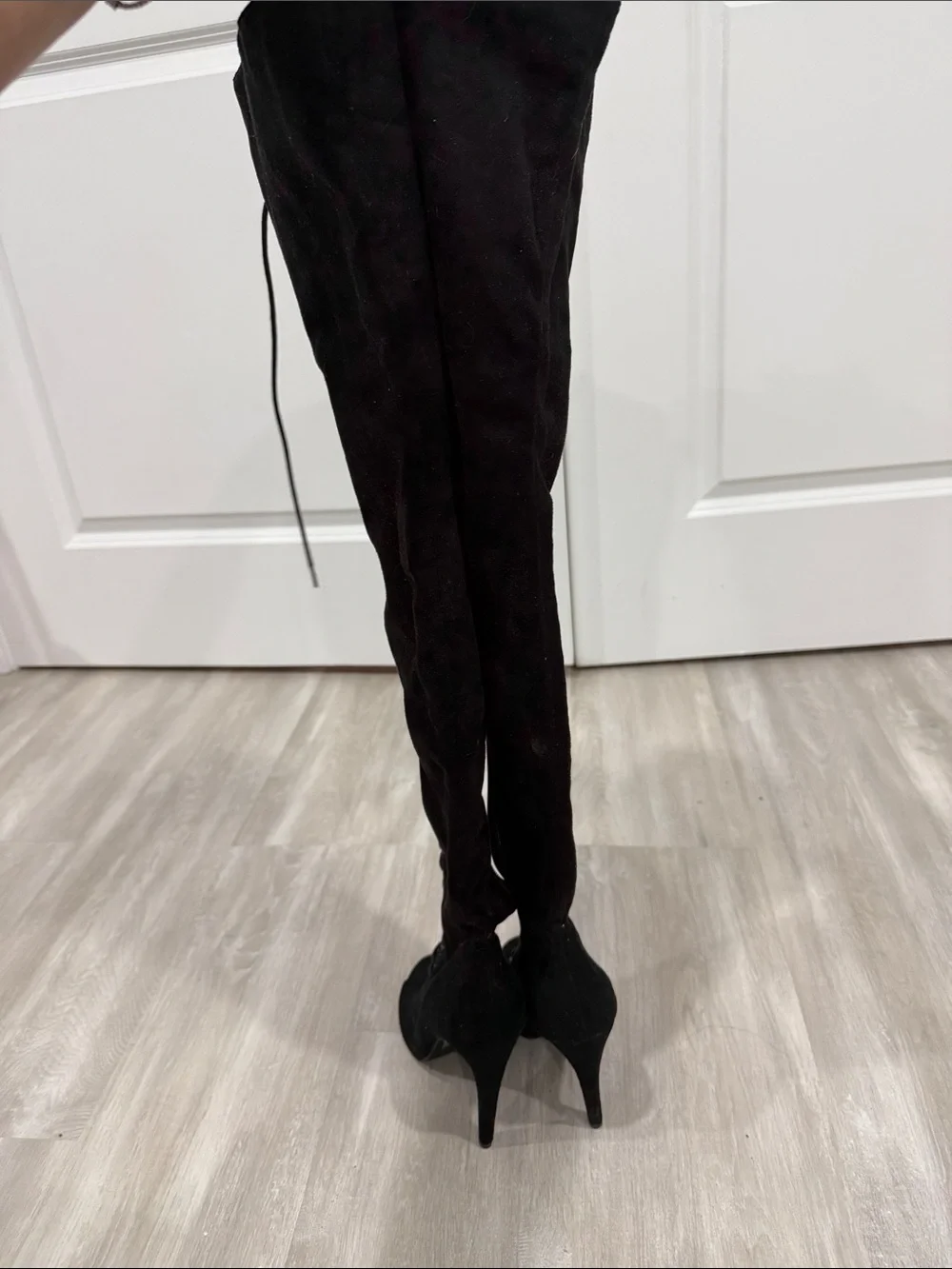 Black Over-the-Knee Lace-Up Heeled Boots - Women's